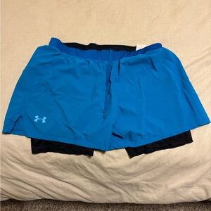 Under Armour 2-1 Blue Athletic Shorts
